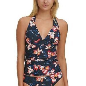 Tommy Hilfiger Navy Coral Water Iris Floral-Print Tankini Swim Top XS NWT
